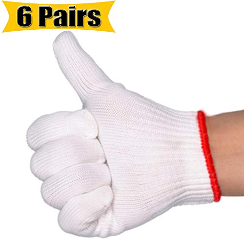 Hand Working Gloves Safety Grip Protection Work Gloves Men Women Bbq Thicker Industry Knitted Cut Repair Gloves Durable String Knit Light Weight For Work Safety Thick Cotton (6 Pairs) #TOP1