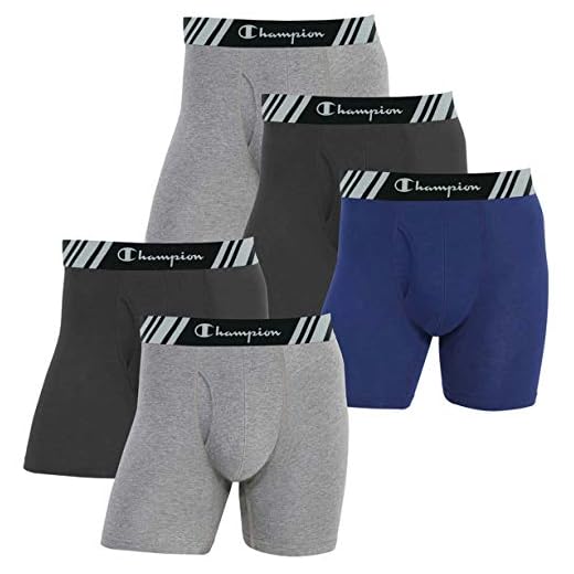 Champion Men's Boxer Briefs All Day Comfort No Ride Up Double Dry X-Temp 5 Pack (Black - Navy - Grey, Large)