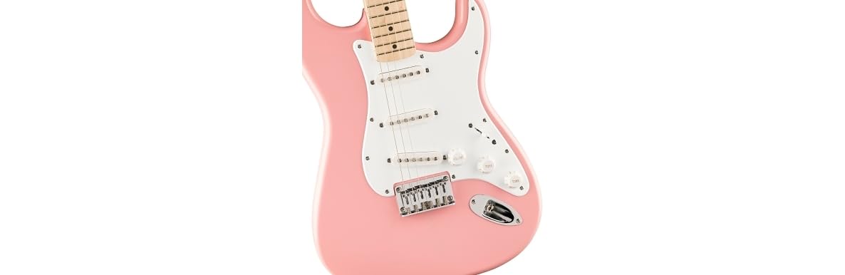 Chitarra elettrica FSR Squier Sonic® Stratocaster® HT, tastiera in acero, battipenna bianco, fusto rosa, Shell Pink