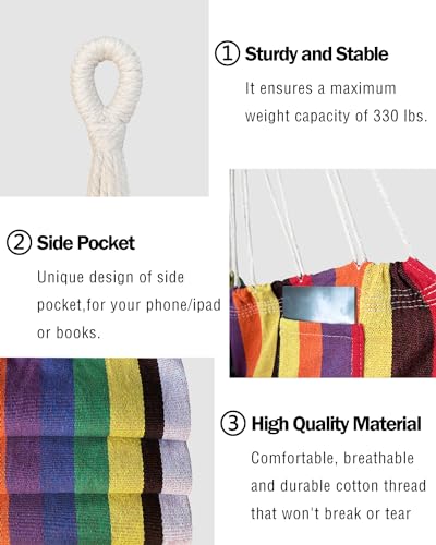 Image of Halalona Hammock Chair Hanging Hammock Chair Rope Swing 2 Cushions Included-Sturdy & Durable Soft Cotton Hand Woven Hammock Swing for Bedroom, Porch, Patio-Indoor /Outdoor