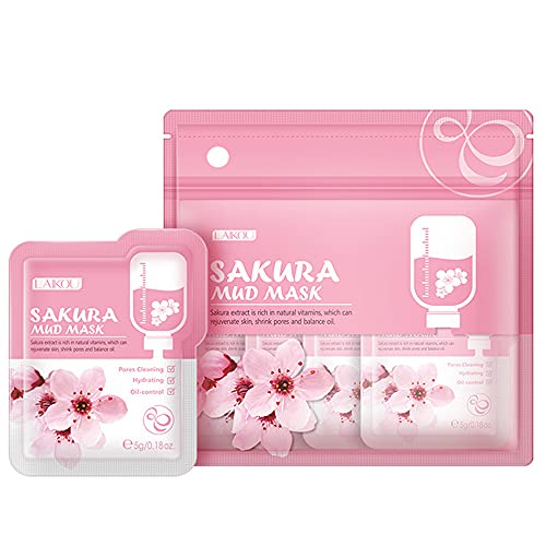 Beuking 7 Pcs Sakura Face Mud Portable Face Mask Clay Clean Pore Skin Improve Facial Blemishes Moisturizing Oil Control Day & Night Skin Care cover