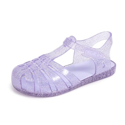 Sawimlgy Toddler Girls Jelly Sandals Summer Beach Closed Toe Crystal Princess Dress Flat Little Kid T-strap Rubber Sole Shoe