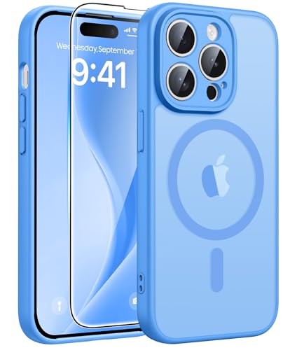 Image of FNTCASE for iPhone 14 Pro Max Case: [Compatible with Magsafe] Translucent Matte Cases with [Full Camera Protection] [Screen Protector] Military Grade Shockproof Protective Phone Cover - Ice Blue