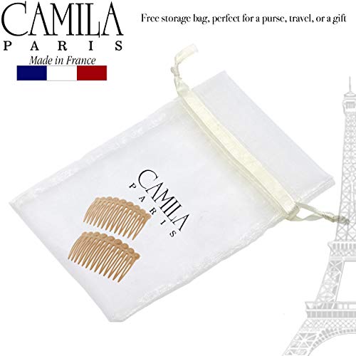 camila paris cp28922 french hair side comb small rounded beige french twist hair combs decorative strong hold hair clips for women bun chignon up-do styling girls hair accessories made in france