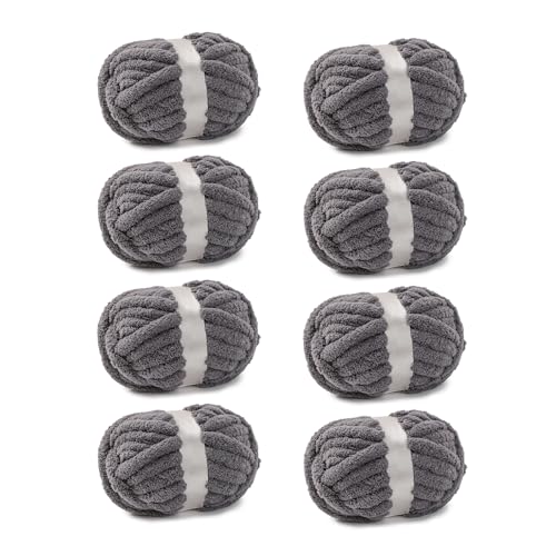 bearberry Jumbo Chenille Yarn, Super Bulky 6 - Extra Plush & Skin-Friendly for Chunky Knit Blankets, Arm Knitting & Crocheting 8-Pack (8oz/25yd Per Skein), Machine Washable, Ultra Soft, Dark Grey