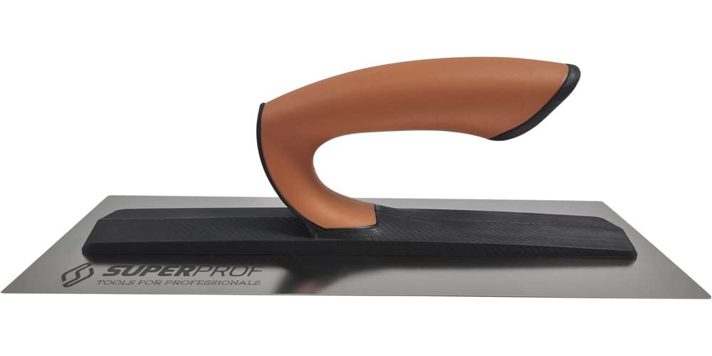 Super Prof by Maurerfreund, FLEX Comfort-Glättekelle, Extraleichte Carbon-Stütze mit Softgriff, Flexibles Edelstahl-Blatt 0,4mm (305x120mm)