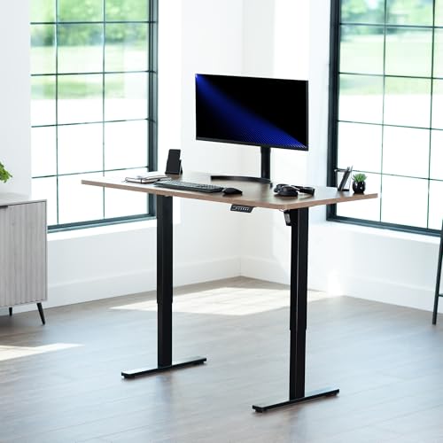Image of VIVO Reclaimed Wood 60 x 24 in Standing Desk, DESK-KIT-1B6P | Electric, Holds 220 lbs, Sit Stand, Height Adjustable, Solid One-Piece Table Top, Memory Presets, 1B Series, Black Frame