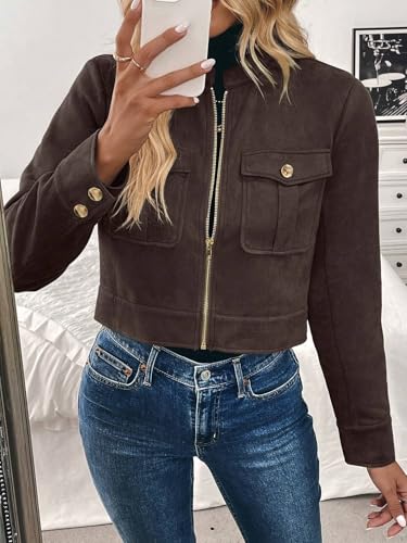 Chic Brown Fall Winter Jacket for Women: Casual, Cozy, and Perfect with Pockets! - Image 3