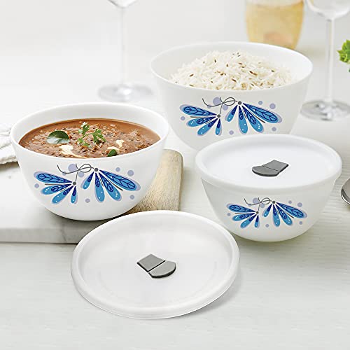 Larah By Borosil Twilight Mixing & Serving Bowl Set of 3 with Lid (500 ml, 750 ml, 1000 ml), Microwave Safe