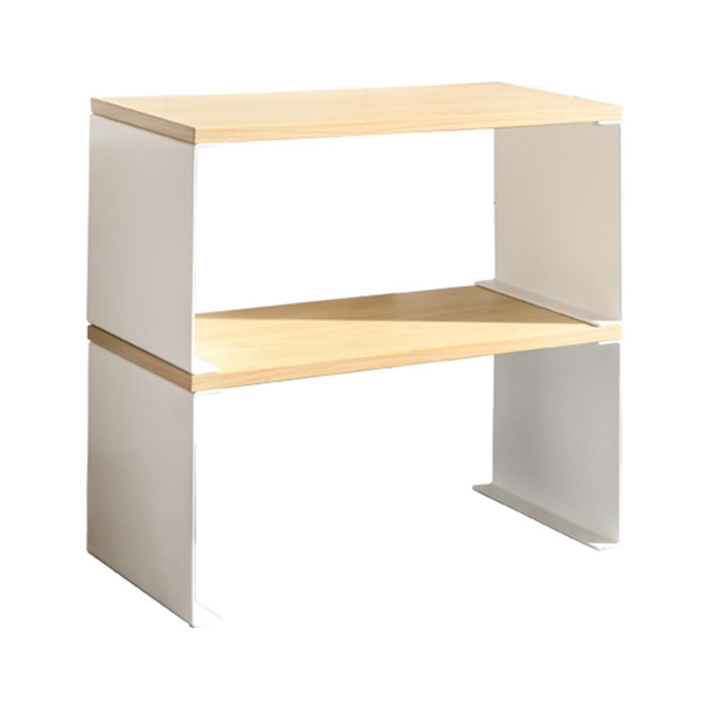 CTRLZS Wooden Desk Storage Rack Lattice Decoration Frame Wooden Floor-Standing Double-Deck Desktop Shelf