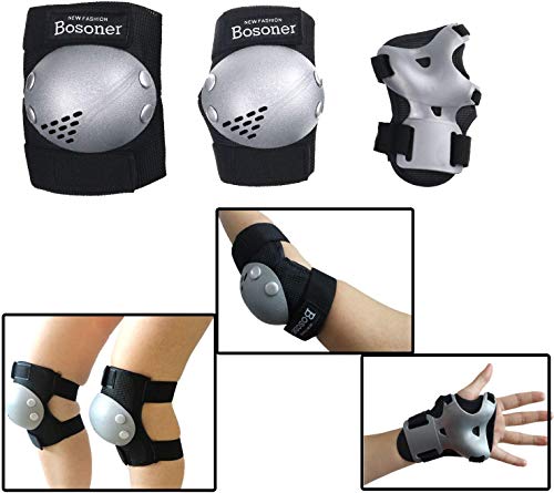 Image of BOSONER Kids /Youth Knee Pads Elbow Pads Wrist Guards Set for 3-15 Years, Child Protective Gear Set for Roller Skates, Cycling, BMX Bike, Skateboard, Inline Skating, Scooter Riding Sports