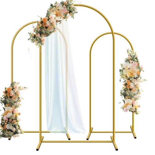 Hemmotop Metal Arch Backdrop Stand Set of 3 6FT 5FT 4FT Party Arch Stands for Wedding Birthday Baby Shower Bridal Shower - Balloon Arched Frame for Garden Decor Gold Floral Arches 3 Pieces