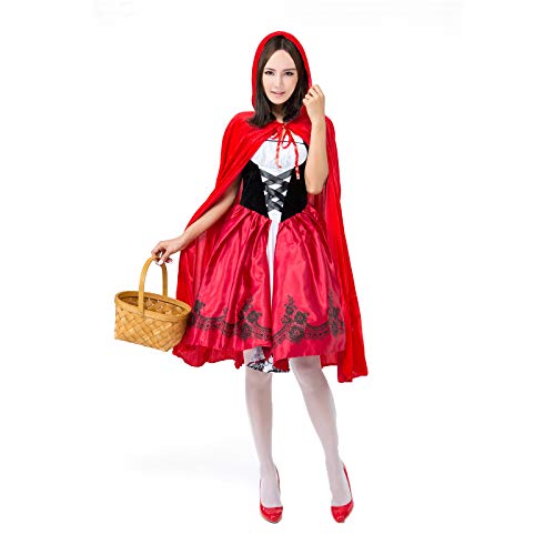 Deer Mum Women Cozy Cosplay Dress Costumes Little Red Riding Hood with Cape 2 Pieces