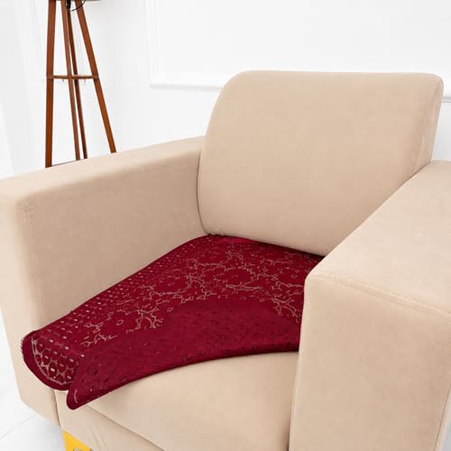 Image of Homerz Premium 'Surya Series' Sofa Cover | Stylish Sofa Protector | Net Fabric | Anti-Stain & Washable Slip Cover Exact Size Antislip (Flower Valley Maroon, 1 Seater, Only Seat Cover)