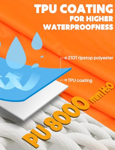 ANYOO Leichter Wasserdichter Regenjacken Wiederverwendbar Ripstop Atmungsaktiver Mehrzweck Regenmantel mit Kapuze Schutzdecke Unterschlupf für im Freien Camping Wandern Angeln, Orange, Einheitsgröße