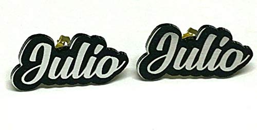 Personalized Custom Black and Silver Posts Studs Earrings Name Plate Laser Cut Design Stunning - Quality, Attractive Fashion Earrings, Made To Order, Any Name or Word - 1 INCH Size, Post Earrings Design4