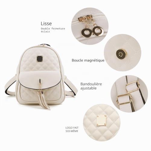 EVEOUT Femmes Faux Cuir Décontractée Sac à Dos Étanche Sac de Voyage Scolaire Sacs de Jour 3 en 1 Sac à Main pour Fille, Beige – vue 5