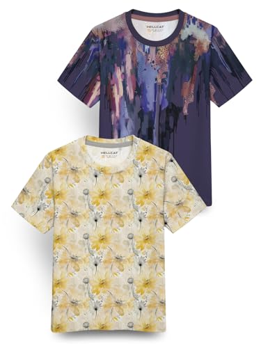 Image of HELLCAT Trendy Front & Back Graphic Printed Cotton Blend Half Sleeve Premium Round Neck Tshirt for Boys - Pack of 2