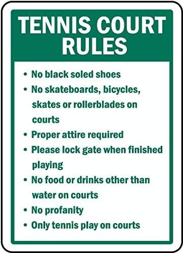 Metal Warning Tennis Court Rules Plaque, 8X12 Inch Aluminum Sign, Bold Typography Regulation Plaque For Bar, Club, Restaurant Wall Decor