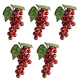 Racimos de uvas artificiales realistas y decorativos de PVC, centro de mesa de frutas realistas, multicolor, 5 piezas para decoración del hogar, fotografía, jardín, boda, 16 cm (rojo)