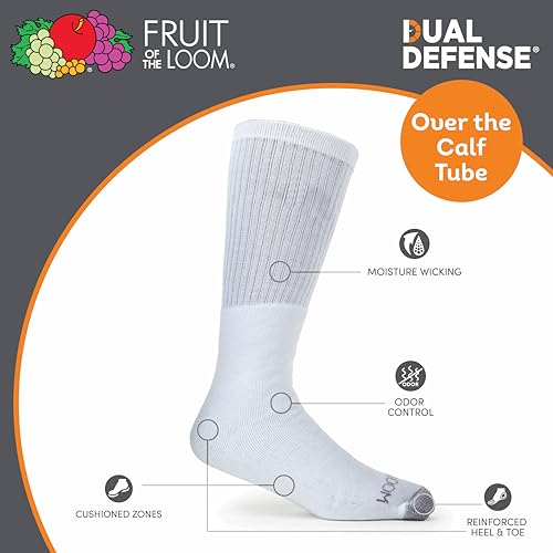 Image of Fruit of the Loom Men's Dual Defense Socks, Odor Protection with Half Cushion, Multi-Packs