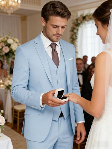 Image of WOMS Men's 3 Piece Suit Slim Fit,Mens Wedding Suit Groom Prom Tuxedo