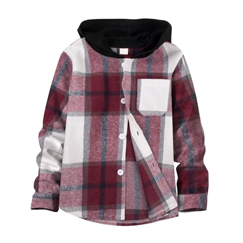 Image of Boys Girls Flannel Shirts Plaid Hoodies Fall Fashion Button Down Shirts