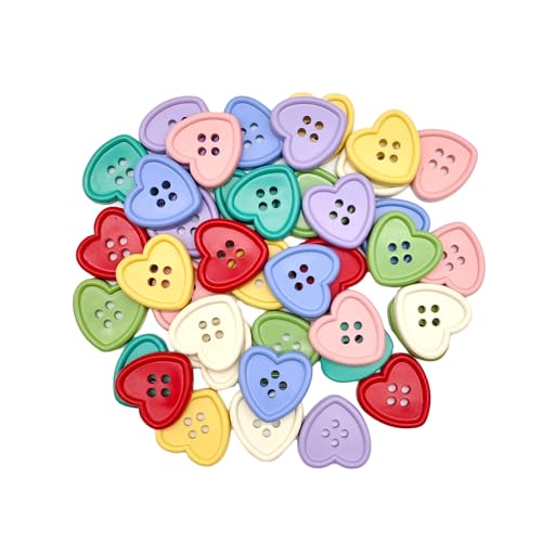 CANDEOLA 40-Pcs 7/8 Heart Resin Buttons | Bulk Assorted Colorful Buttons for Sewing Clothing Knitting Crafts Decoration (23mm 8 Colors 5 Pcs/Color)