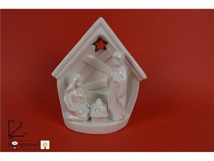  DUE ESSE CHRISTMAS Decorazione Natale Presepe Natività in Ceramica Sacra Famiglia con Luce 16 cm