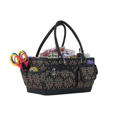 Image of Everything Mary Junior Deluxe Store & Tote Organizer - Tan Geo Craft Caddy with Handles - Collapsible Storage Bag for Sewing, Scrapbooking, Art Supplies & DIY Craft Projects