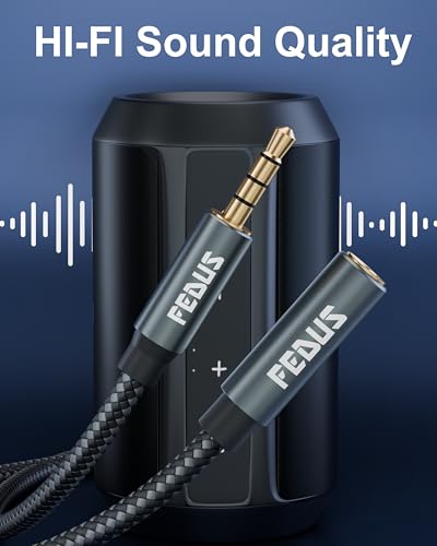 Image of FEDUS PURETONE 3.5mm Male to Female Aux Extension Cable Cord with Mic Support, 5 Meter 4-Pole TRRS Audio Jack Extender Braided For Smartphone, Speakers, PC, Headphone, Car Stereo,TV, Headphone,Tablet