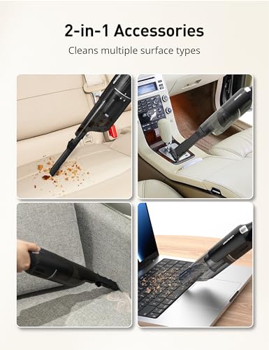 Image of Aspiron Cordless Handheld Vacuum, 24KPA Powerful Car Vacuum, 2-Speed, 2 Charging Methods, Wireless Charger, Ergonomic Handle, Portable Rechargeable Vacuum Cleaner for Car, Home, Black Grey