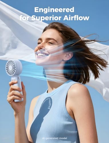 Image of Aecooly Mighty Portable Handheld Fan | 26H Max Cooling Time | 3 Flexible Modes | 5 Speeds Wind | Battery Level Display | USB Rechargeable Mini Personal Battery Powered, Gifts for Women, Travel -Blue