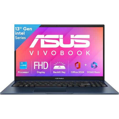 ASUS Vivobook 15, Intel Core i3 13th Gen 1315U, 12GB RAM, 512GB SSD, FHD 15.6', Windows 11, Office Home 2024, Quiet Blue, 1.7Kg, X1504VA-BQ332WS, Intel UHD iGPU, M365 Basic (1Year)*, 42Whrs Laptop