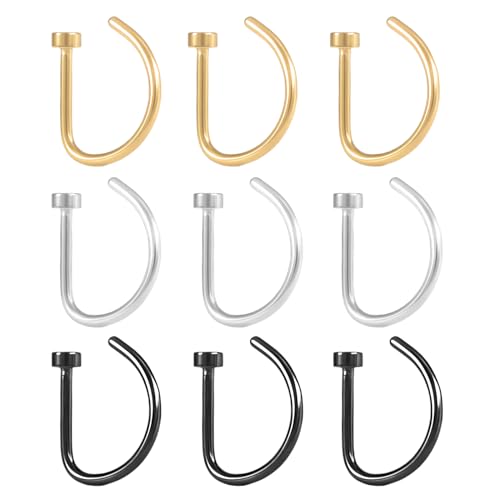 Nose Rings Hoop 20G Stainless Steel Nose Piercing Jewelry Fake Lip Hoop Rings for Women Men