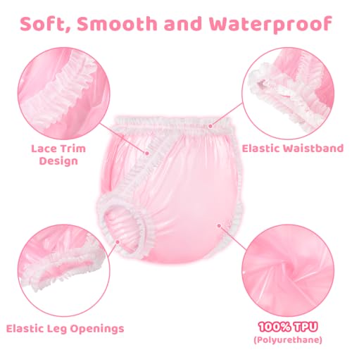 Image of LittleForBig Washable Reusable Waterproof Adult Plastic Pants TPU Pull-On Diaper Cover - Baby Exposed Lace Frill XXL