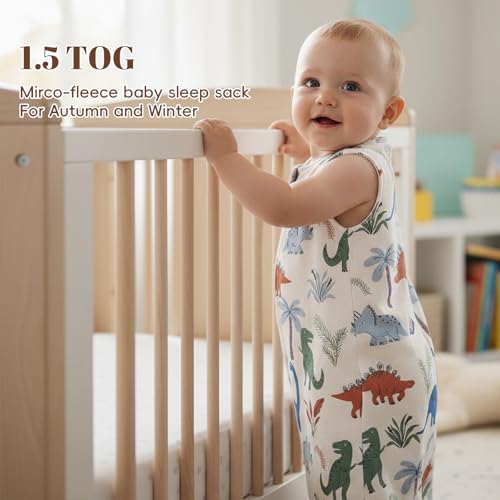 david's kids 3 Pack Warm Micro Fleece Baby Sleep Sack 6-12 Months, Soft Baby Wearable Blankets with 2-Way Zipper, Comfy Winter Sleeping Bags for Infant Newborn Boys Girls, Medium Size, Dinosaur by david's kids - Image 2