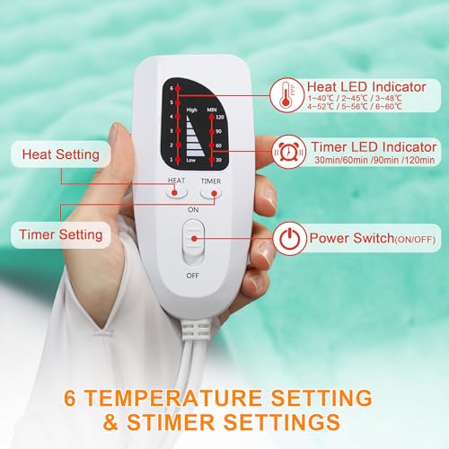 Image of Deepsoon Heating Pad,Electric Heating Pads for Back,Neck,Moist Heating Pad for Abdomen Shoulder Knee Legs,Dry /Moist Heat&Auto Shut Off,Mother's Day Birthday for Men and Women,Light Green,24x12 Inch