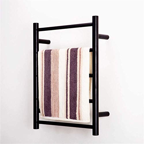SGKOMN Toallero eléctrico de Pared para baño, tendedero, Barra de Toalla de Acero Inoxidable con Tubo Redondo calefactado, Color Negro Mate, 600 x 450 x 120 mm, Cable Abierto., Open Wire