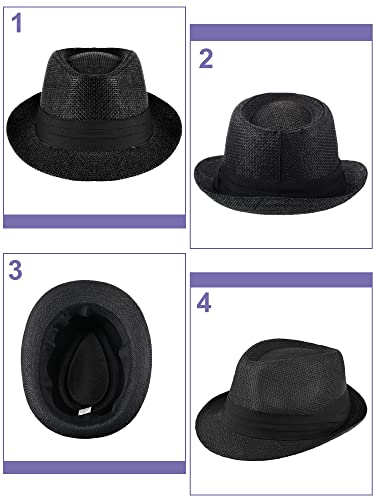 4 Pieces Straw Fedora Hats For Men Women Summer Panama Short Brim Hat With Black Band (Retro Style) #TOP3