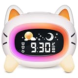 Honesorn Kids Alarm Clock, Ok to Wake Clock for Kids with Night Lights Children's Sleep Training, Cute Cat Toddler Alarm Clock Sound Machine, Digital Clock for Girls Boys Bedrooms, Kids Birthday Gift