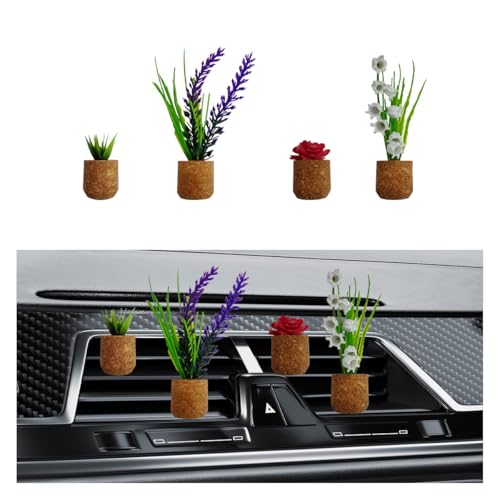 Image of 4PCS Plant Air Freshener Vent Clip, 3D Artificial Plant, Cute Mini Car Flower Vase Diffuser, Creative Car Aromatherapy, Interior Decoration Accessories