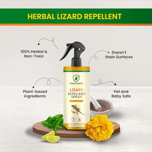 Image of Lizard Repellent Spray, 250ml - 45-Day Herbal Protection, Non-Toxic, Baby & Pet-Safe, Monsoon-Proof for Walls, Kitchen, Garden | Made in India with Neem, Lemongrass & Mint (Lizard Repellent Spray 250ml)