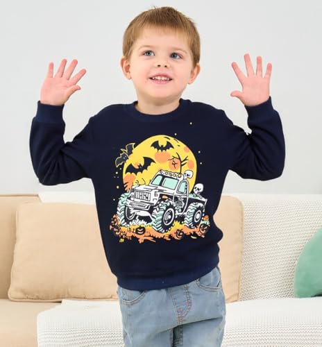 Image of Akyzic Toddler Boys Sweatshirts Cotton Crewneck Truck Shirt Dinosaur Long Sleeve Pullover Tops Tees 2-8T