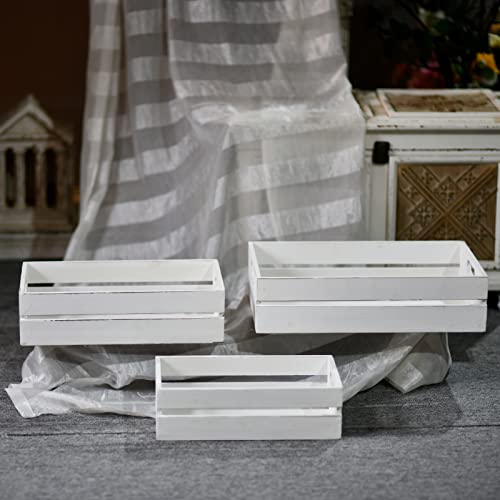 Ho+Me Rustic Wood Crate For Decoration Set Of 3, Farmhouse Distressed White Wooden Crates Storage, Decorative Storage Boxes Crafts, Vintage Basket Container Living Room Outdoor Tabletop #TOP4