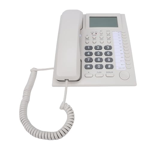 VBESTLIFE Teléfono con Llave Grande, Pantalla LCD de 16 Dígitos de 2 Pulgadas, Identificador de Llamadas, Teléfono Fijo con Cable con Bloqueo de Llamadas y Lista Negra de 32 Grupos, para