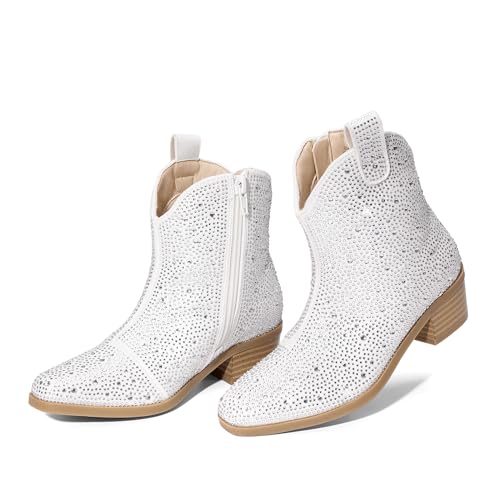 DREAM PAIRS Girls Cowgirl Cowboy Sparkle Boots,White,9 Toddler - image 1