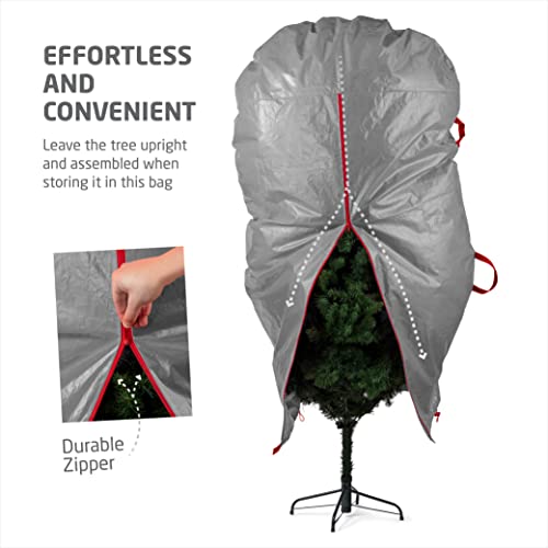 Zober Upright Christmas Tree Storage Bag - Fits 9 Ft Artificial Tree - Christmas Tree Bag W/Drawstring Hem, Zipper, and Carrying Handles - Plastic, Waterproof - Gray