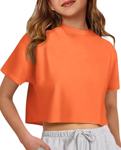 Image of ZDC Girls Athletic Oversized Crop Tops Kids Drop Shoulder Short Sleeve T Shirts Workout Tees