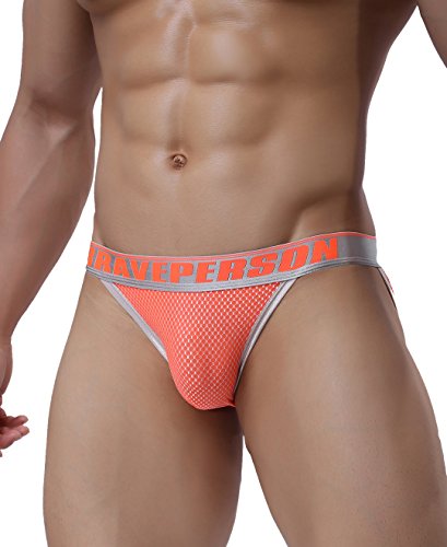 Brave Person 57 Fashion Trendy Men's Jacquard Sexy Comfort Briefs Pouch Bikini (M / 28-31, Green & Blue & Orange) #TOP5